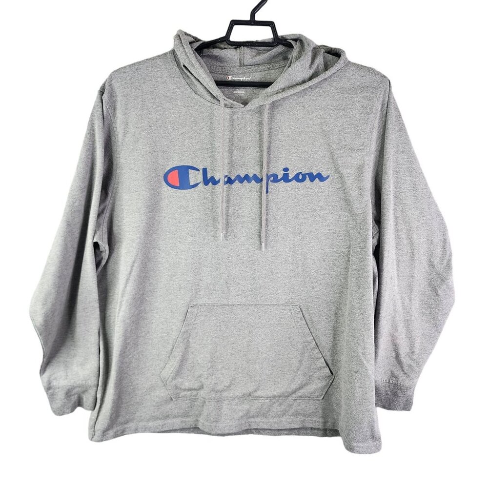 Mens Grey Champion Athletic Hoodie Sweatshirt Long Sleeve Size XXL